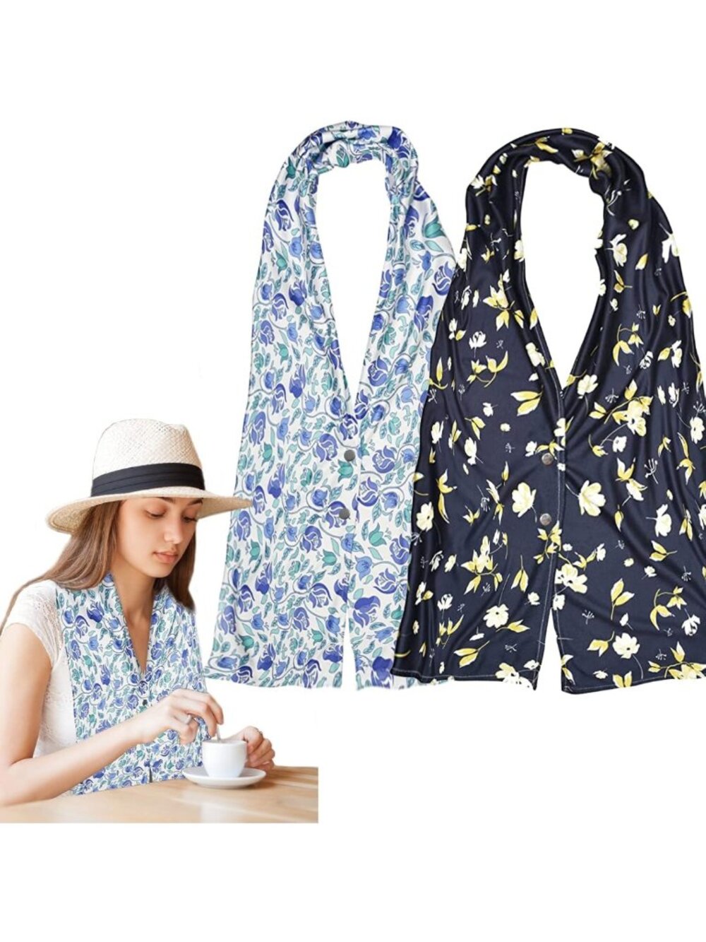 2 Pack Adult Bib Scarf for Women - Washable Reusable Food Protectors, Dining